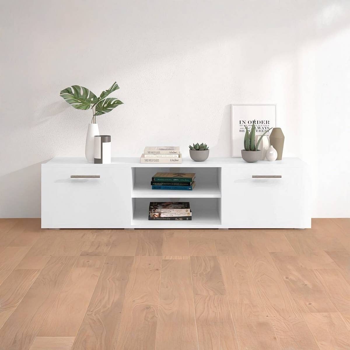MDF Wooden Tv Table, 40 × 140 × 30 Cm, Melamine Surface - White