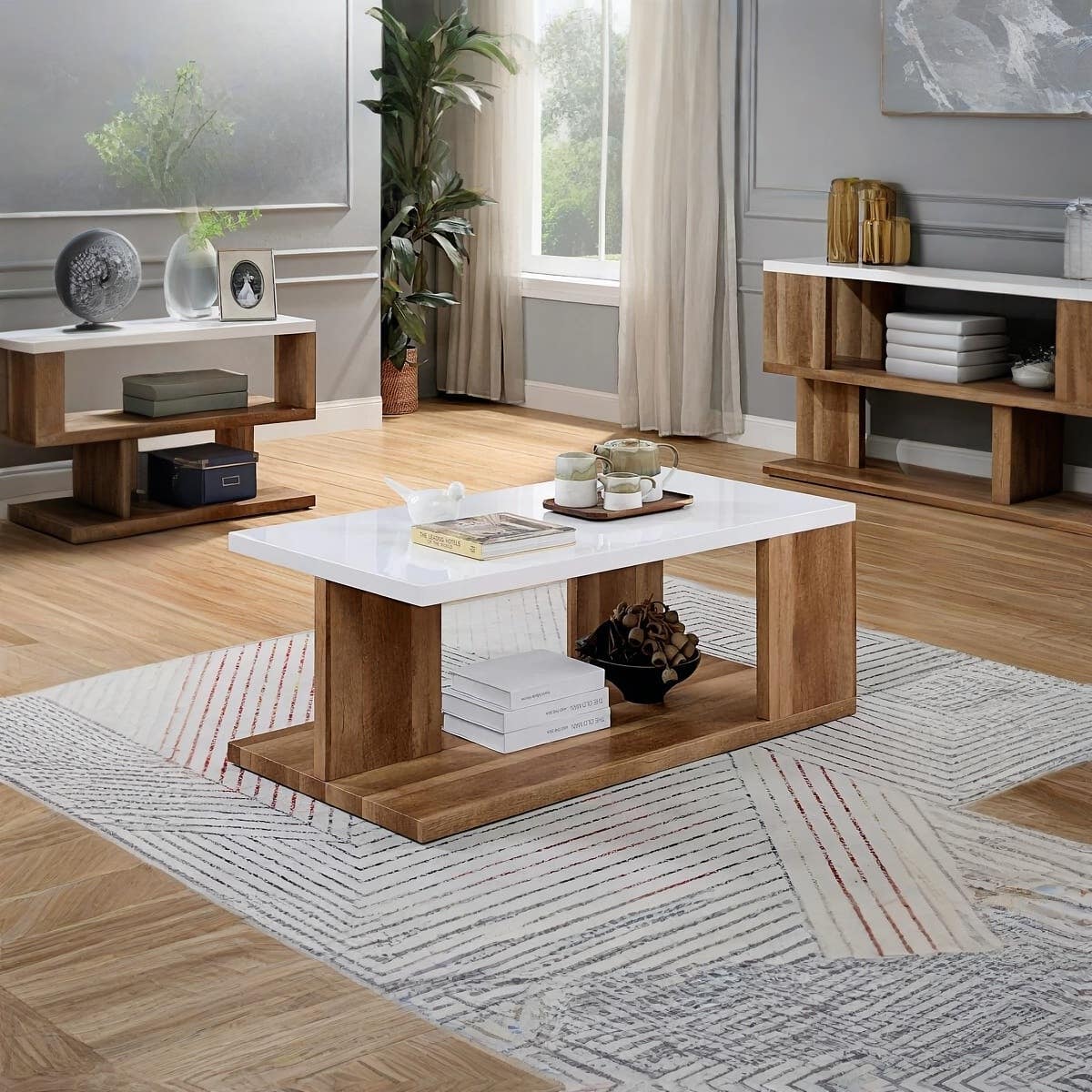 MDF Wood Modern Center Table, 40x100x40 cm - Brown White