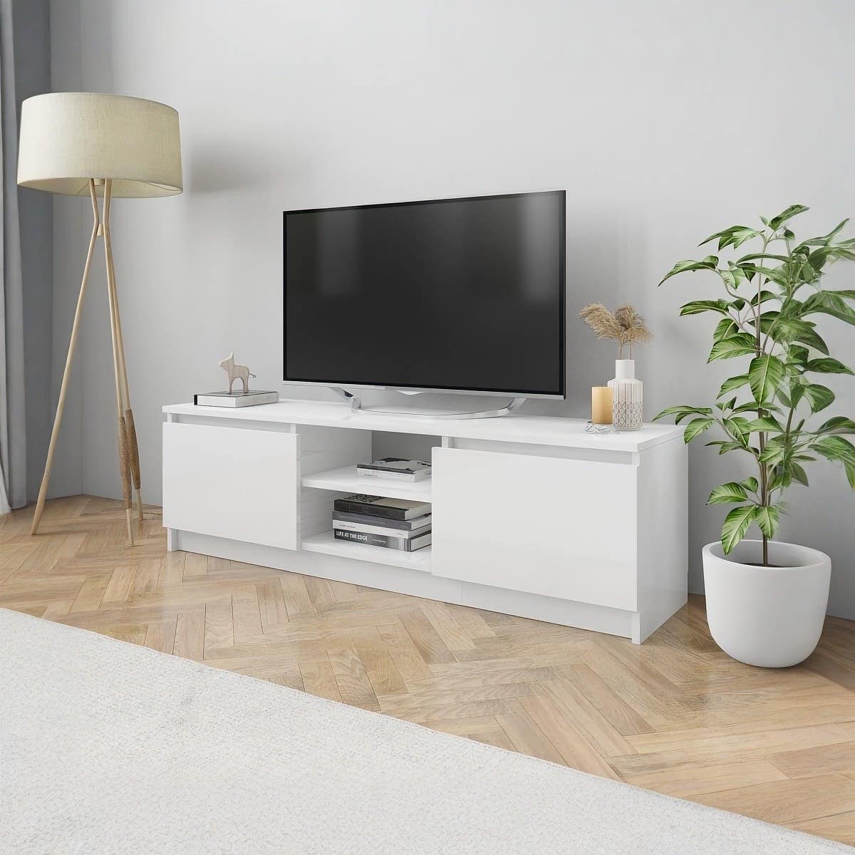 MDF Wooden Tv Table, 45 × 150 × 30 Cm, Melamine Surface - White
