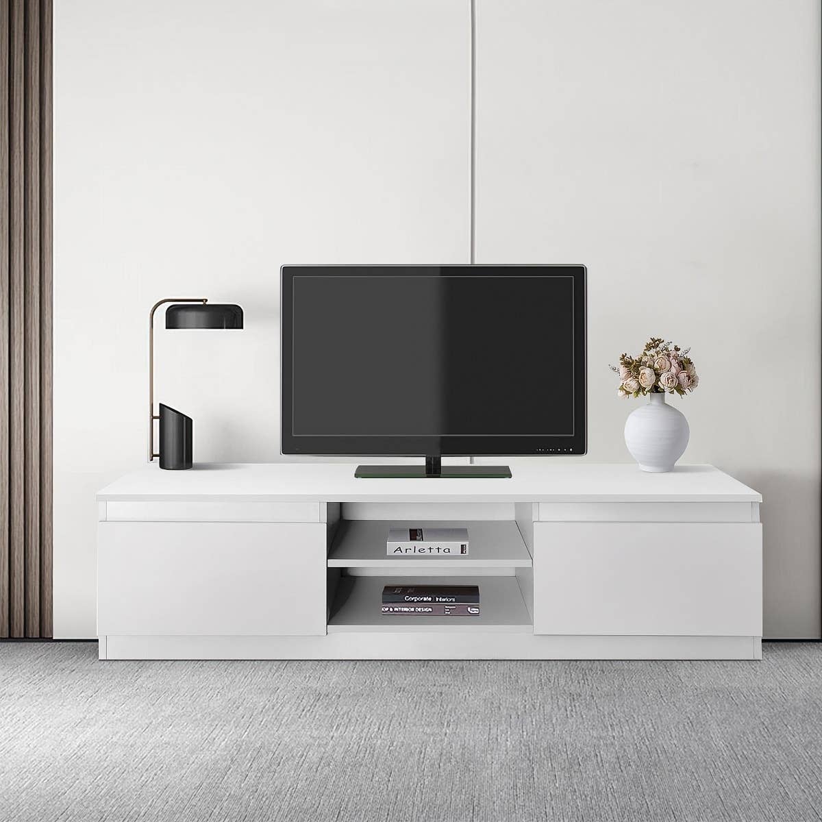 MDF Wooden Tv Table, 35 × 140 × 34 Cm, Melamine Surface - White