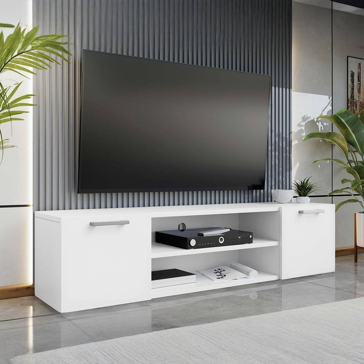 MDF Wooden Tv Table, 40 × 160 × 30 Cm, Melamine Surface - White