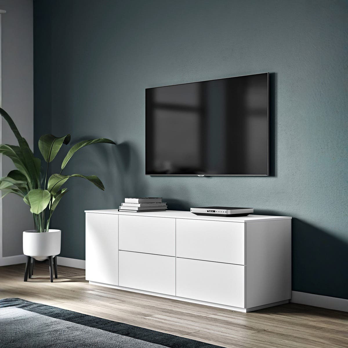 MDF Wooden Tv Table, 50 × 141 × 34 Cm, Melamine Surface - White