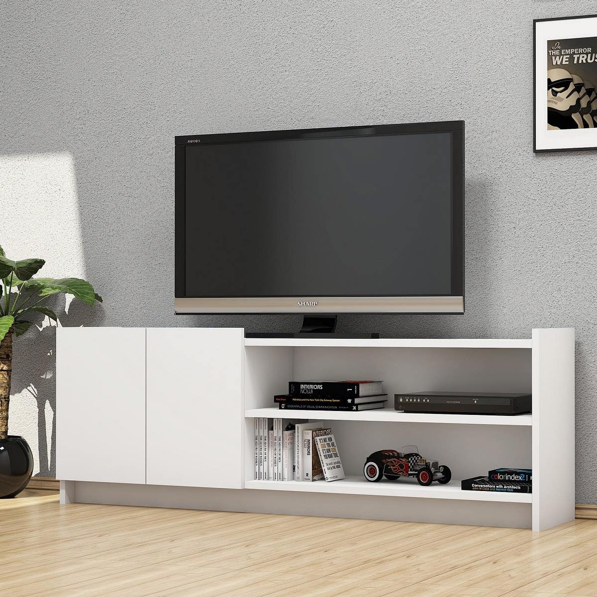 MDF Wooden Tv Table, 50 × 140 × 28 Cm, Melamine Surface - White