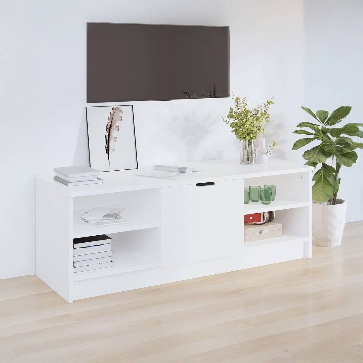 MDF Wooden Tv Table, 40 × 110 × 30 Cm, Melamine Surface - White