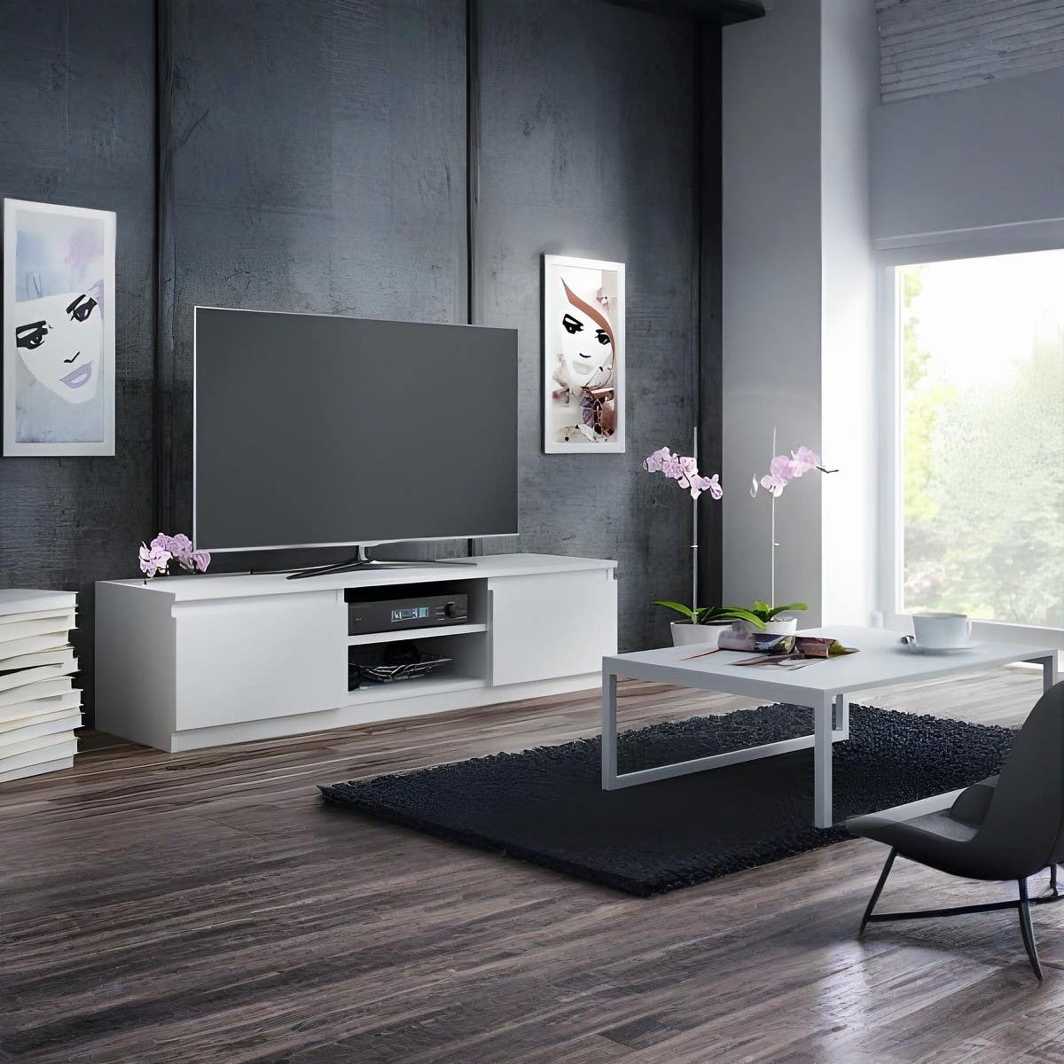 MDF Wooden Tv Table, 35 × 140 × 30 Cm, Melamine Surface - White