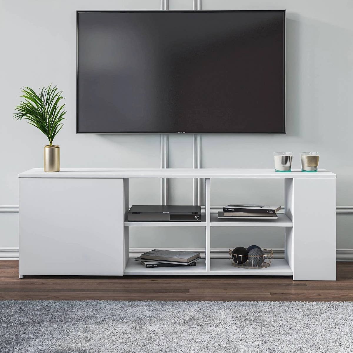 MDF Wooden Tv Table, 45 × 140 × 30 Cm, Melamine Surface - White