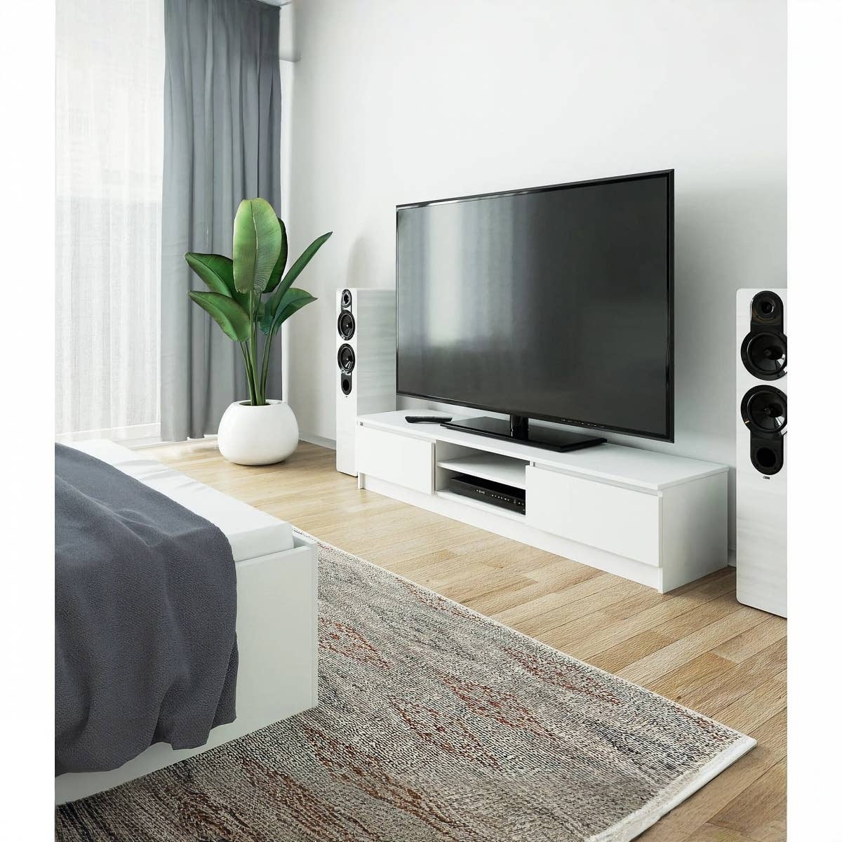 MDF Wooden Tv Table, 35 × 160 × 30 Cm, Melamine Surface - White