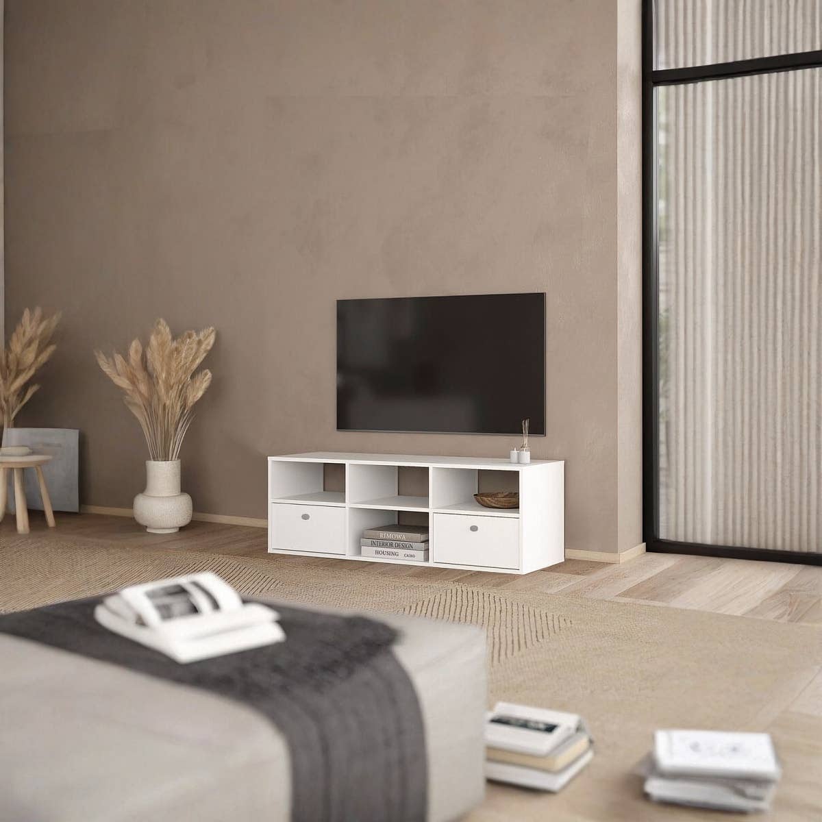 MDF Wooden Tv Table, 40 × 120 × 30 Cm, Melamine Surface - White
