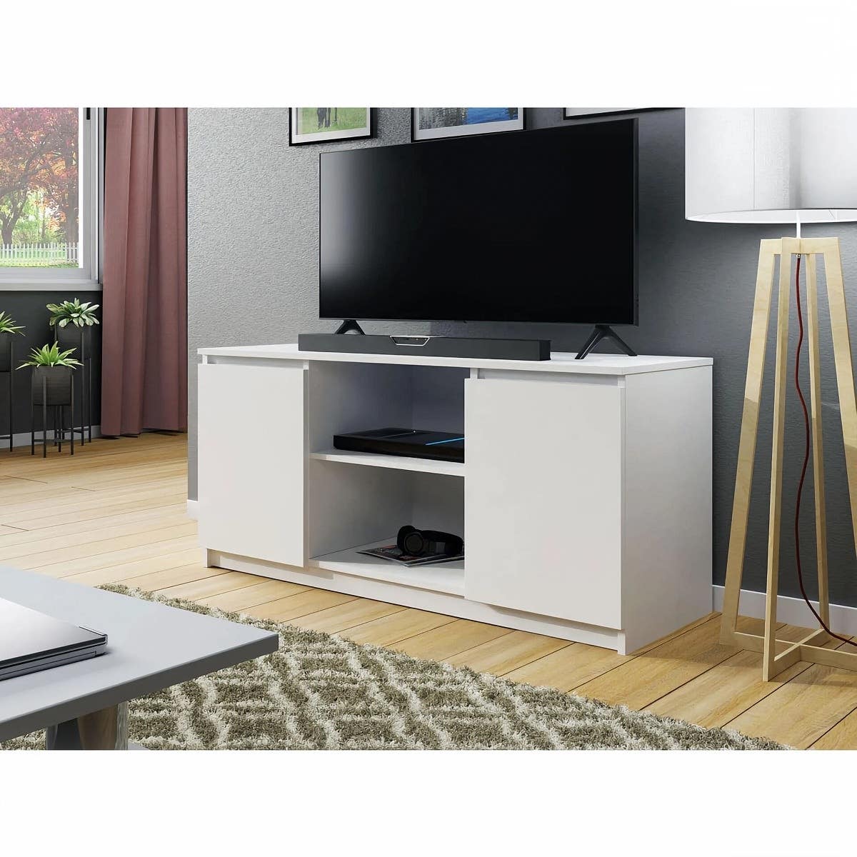 MDF Wooden Tv Table, 50 × 105 × 34 Cm, Melamine Surface - White