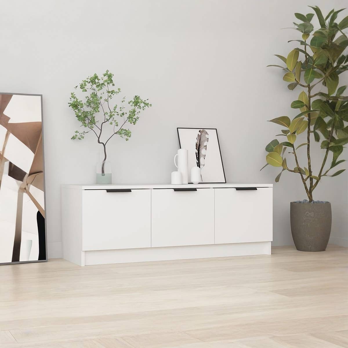 MDF Wooden Tv Table, 40 × 121 × 30 Cm, Melamine Surface - White