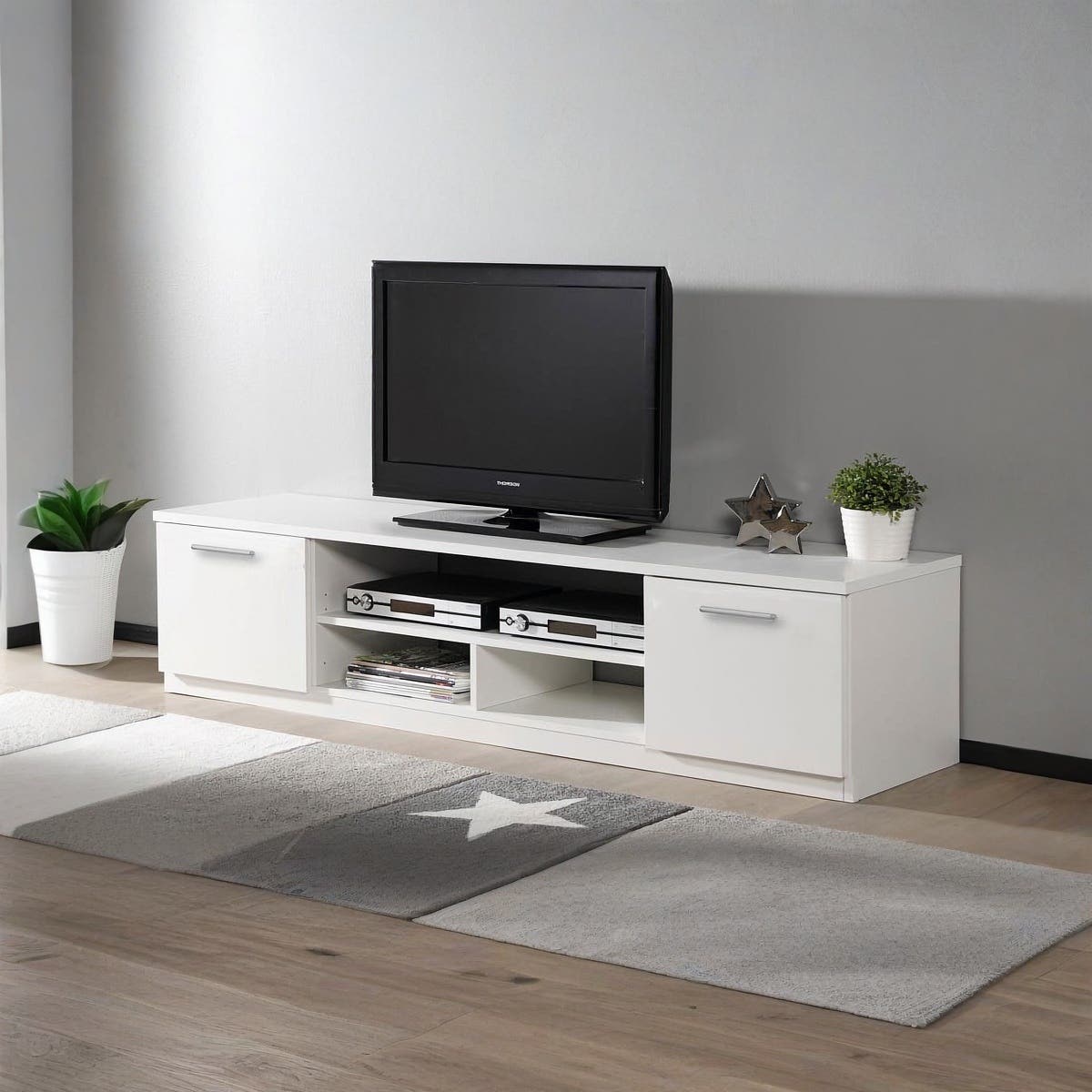 MDF Wooden Tv Table, 40 × 160 × 30 Cm, Melamine Surface - White