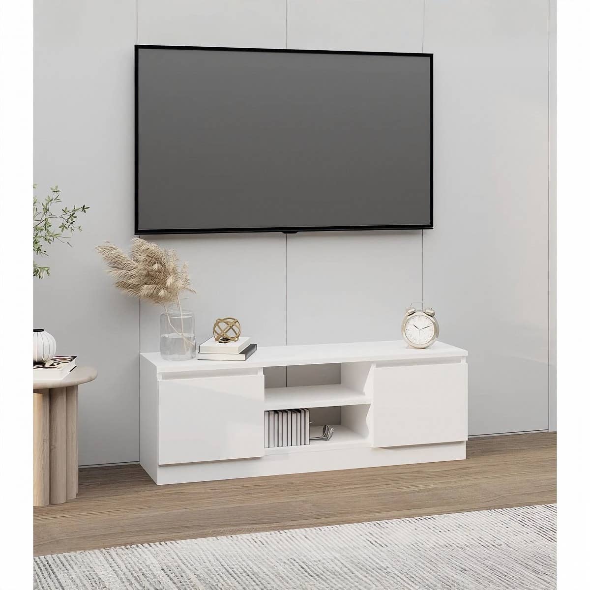 MDF Wooden Tv Table, 40 × 110 × 30 Cm, Melamine Surface - White