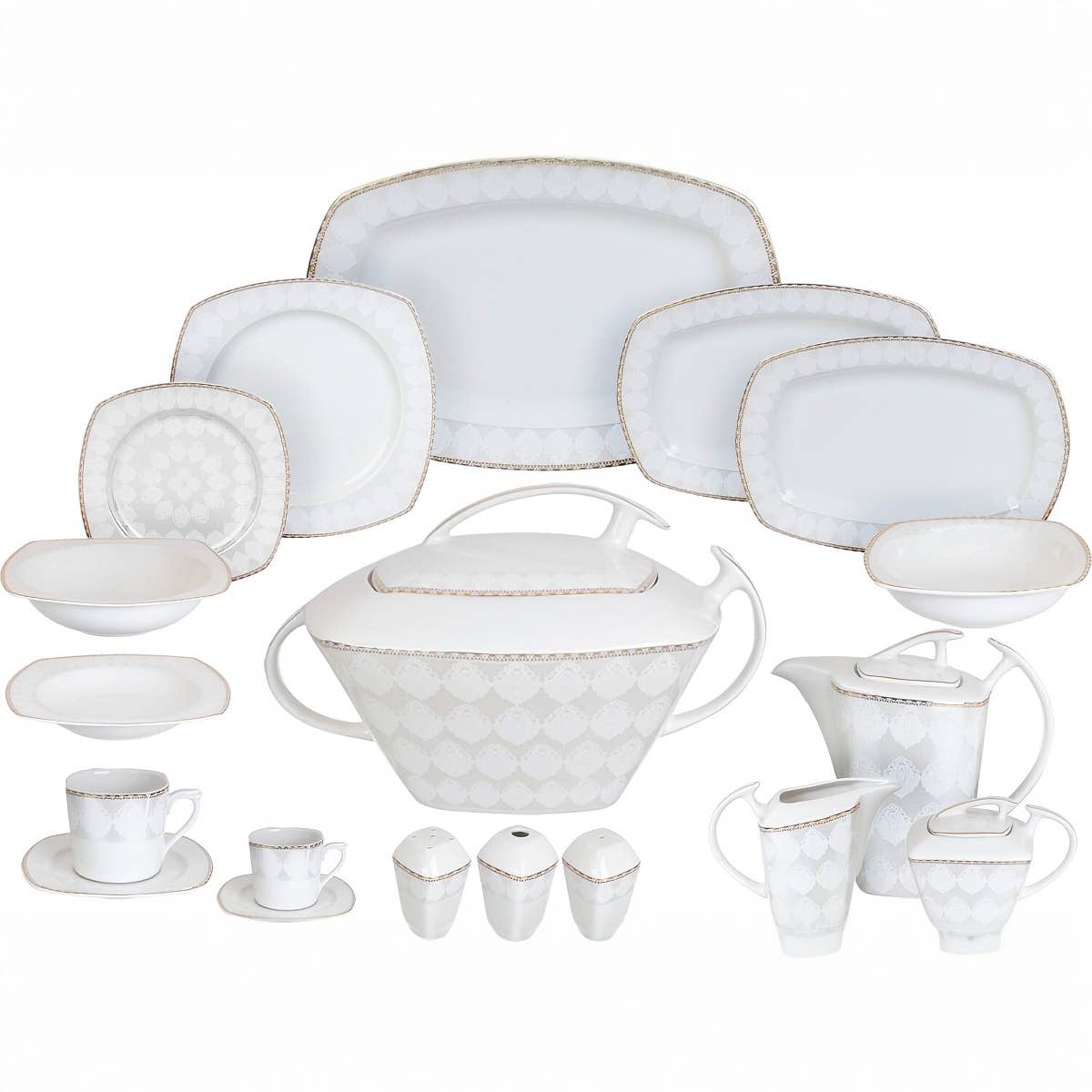 Lisbon Lotus Dream Porcelain Dinner Set, 62 Pieces - White