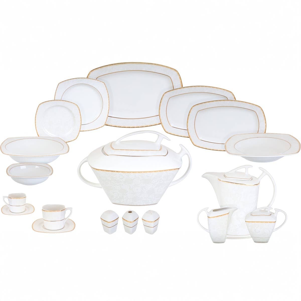 Lisbon Lotus Dream Porcelain Dinner Set, 62 Pieces - White