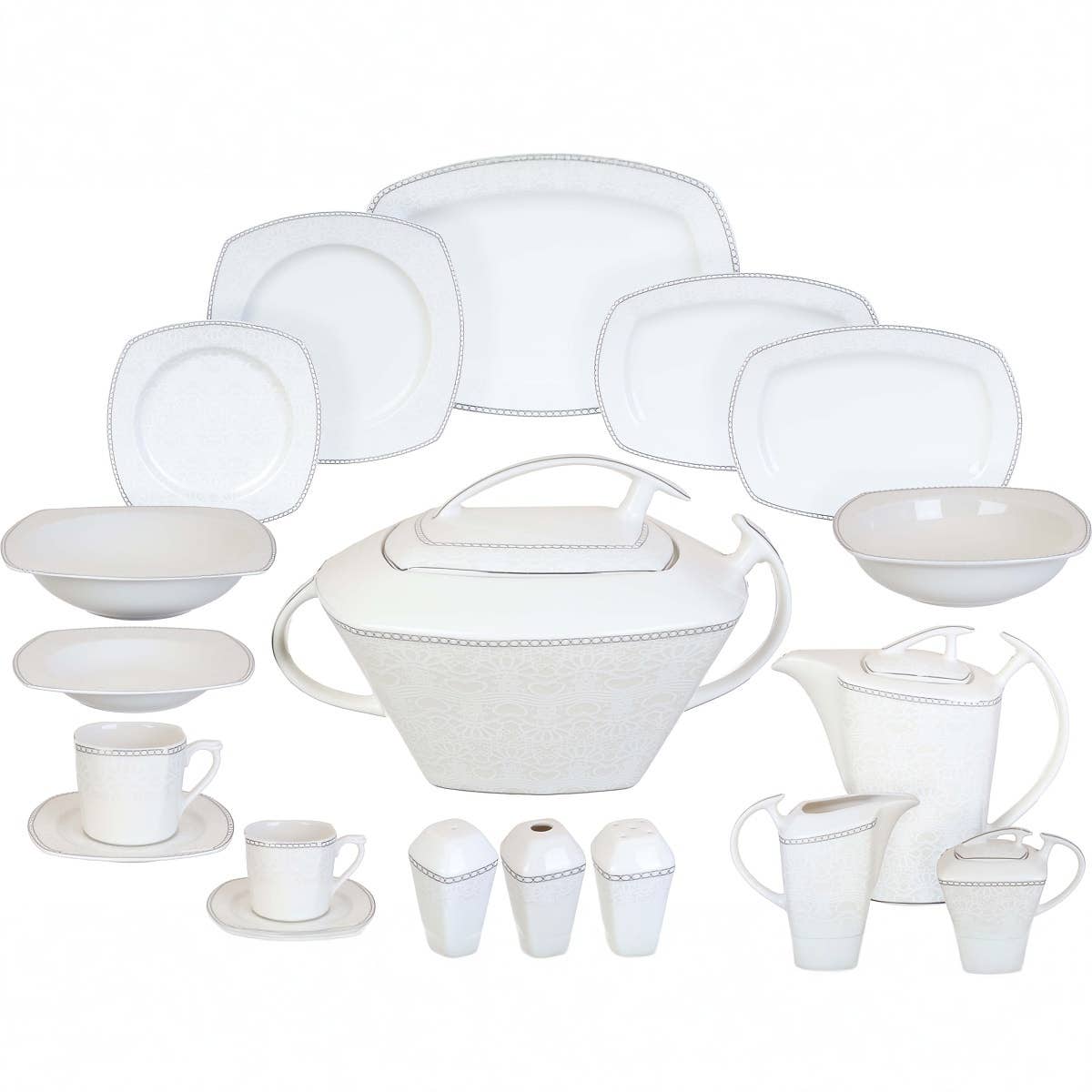 Lisbon Lotus Dream Porcelain Dinner Set, 62 Pieces - White