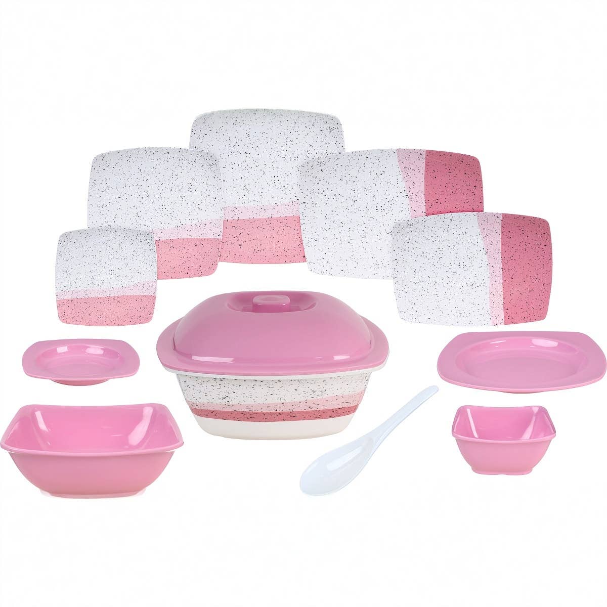 Kazan Melamine Dinner Set, 38 Pieces - Pink White