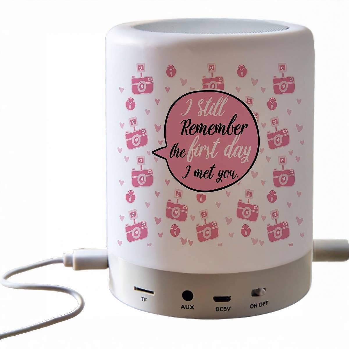 Plastic Bluetooth Speaker, Double Sided Printing, I still remember the first day I met you, 100 Watts - White