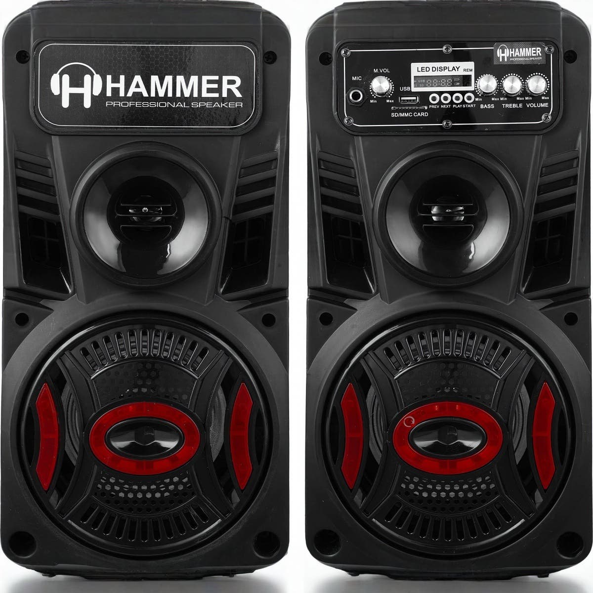 Hammer H-7800 Subwoofer Speaker Set, 7 Inch, 2 Pieces, 24×23×40 cm - Black Dark Red