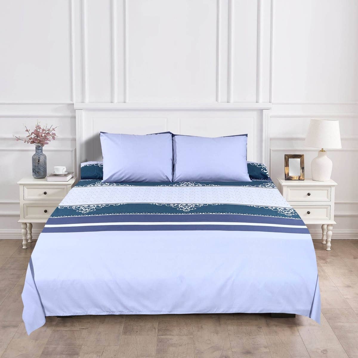 Forbed Cotton Double Bed Sheet Set, 4 Pieces, 225X240 cm - Multicolor