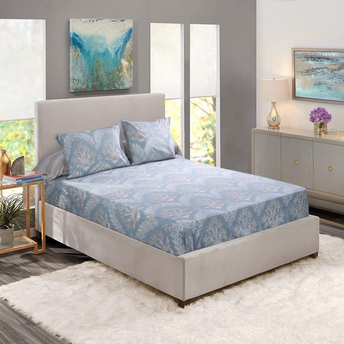 Forbed Cotton Double Bed Sheet Set, 4 Pieces, 225×240 cm - Grey