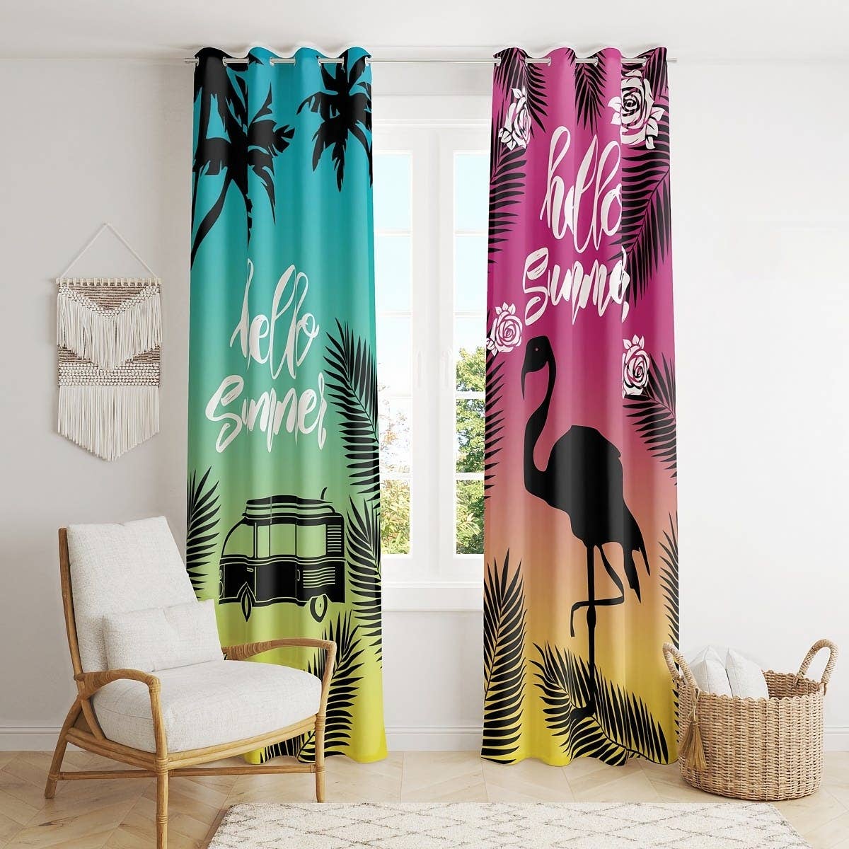 Velvet Curtain, 2 Pieces, 270×145 cm - Multicolor