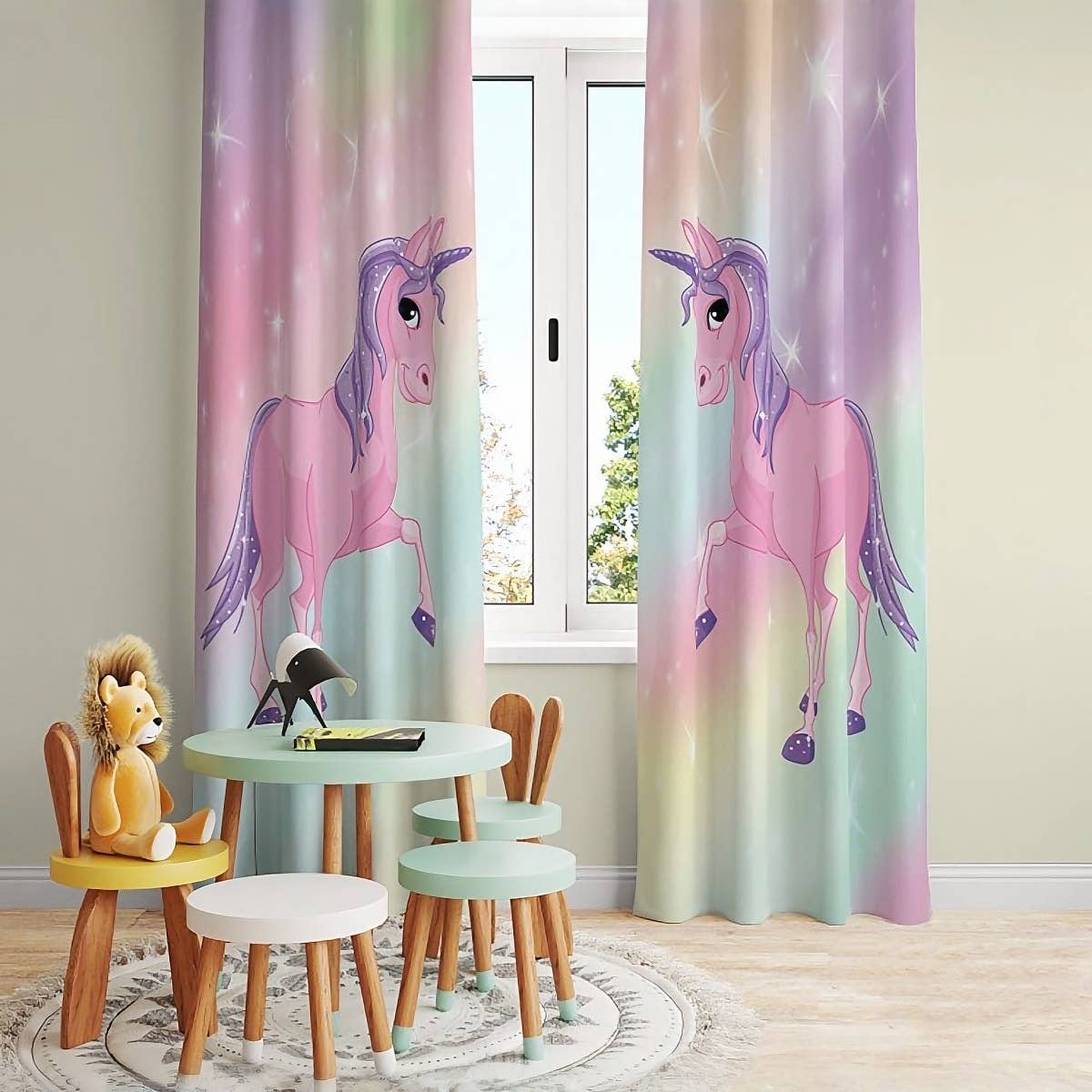 Velvet Curtain, 2 Pieces, 270×145 cm - Multicolor