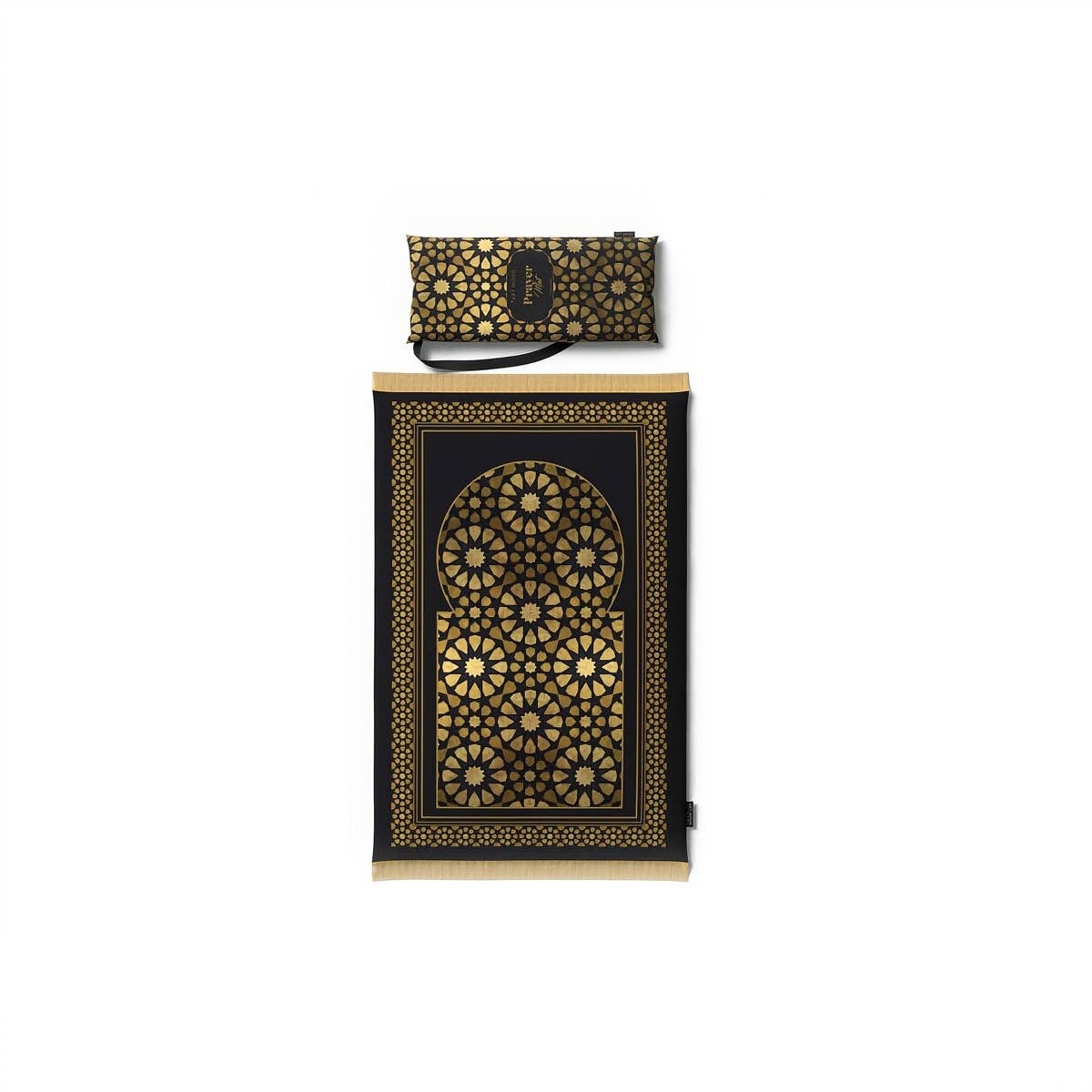 Velvet Padded Prayer Mat, 68×117 cm - Black Gold