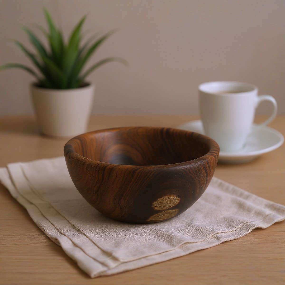 Large Round Sarsooh Wood Bowl, 15×9 Cm - Brown