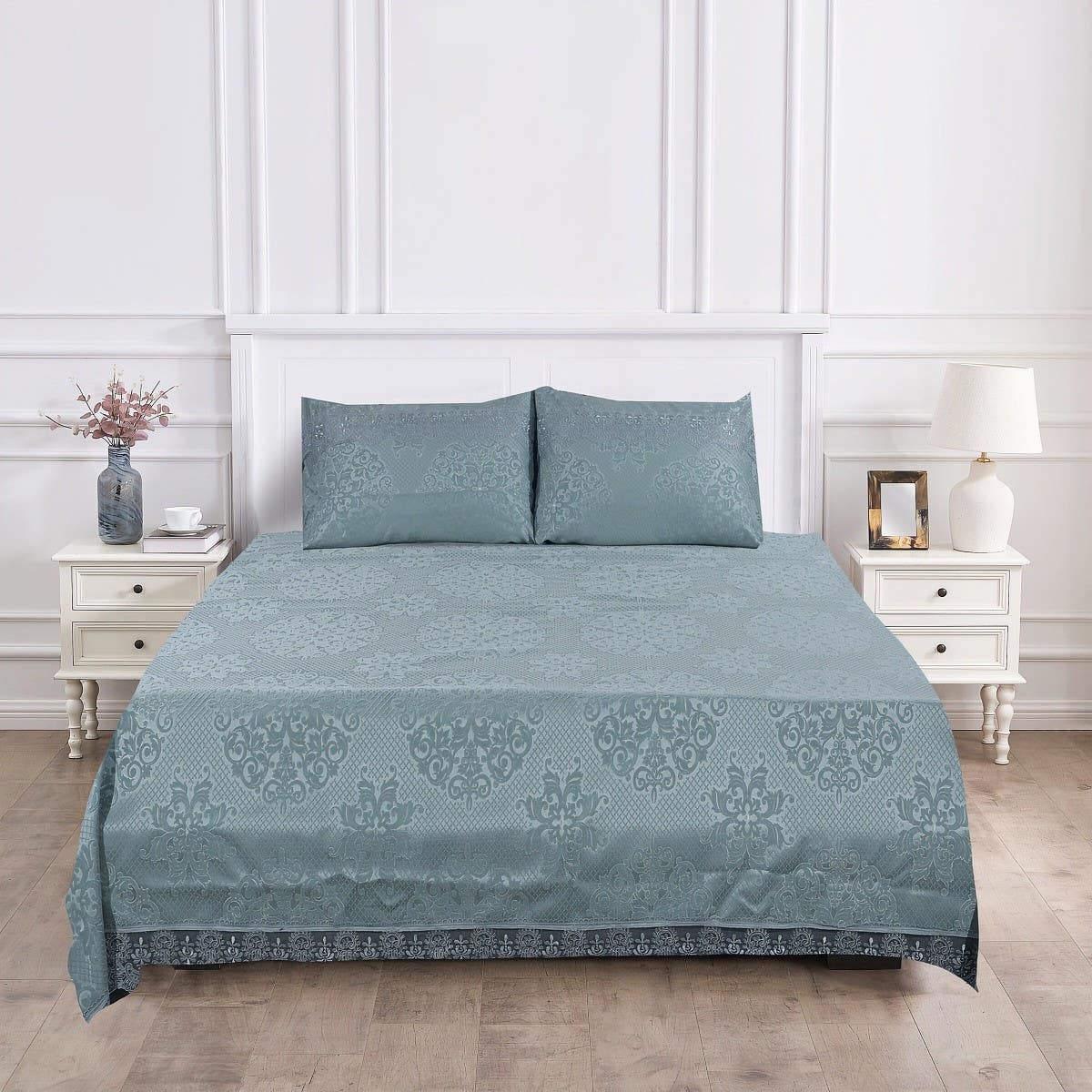 Chenille Turkish Bed Sheet Soft, 3 Pieces, 260×245 cm - Light Petrol