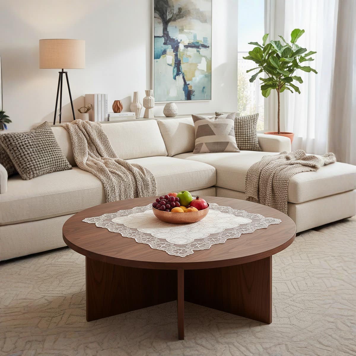 Velvet Square Tablecloth, 95x95 cm, Approximately 310 gm - Beige