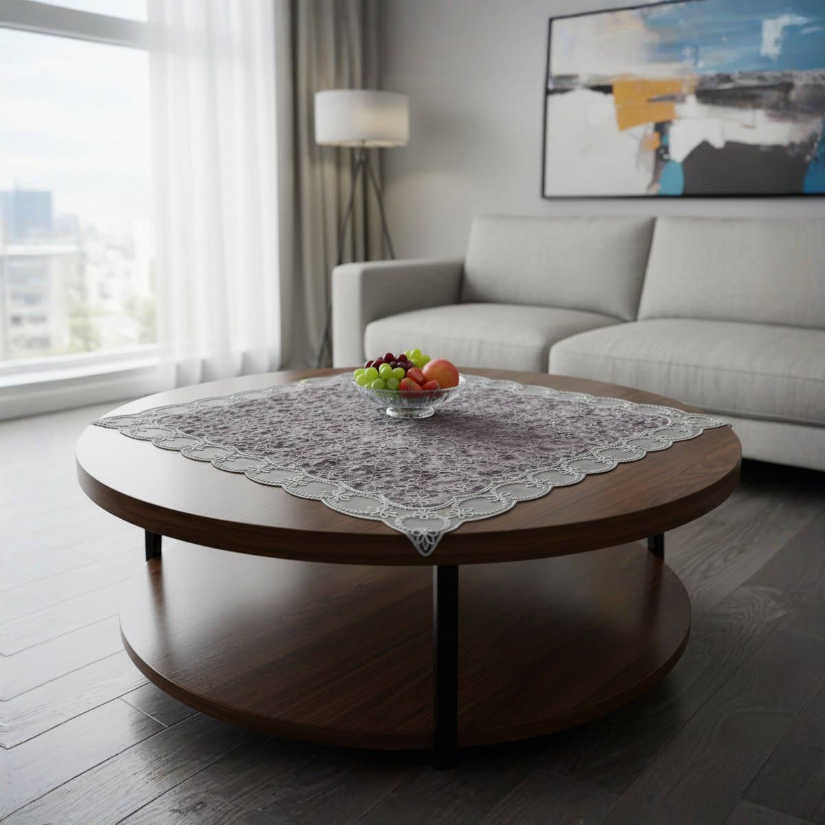 Velvet Square Tablecloth, 95x95 cm, Approximately 310 gm - Olive