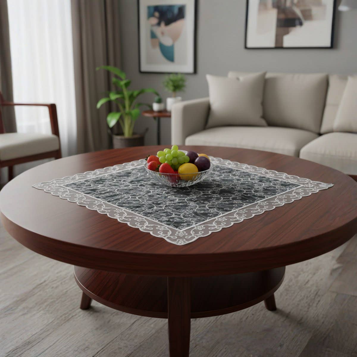 Velvet Square Tablecloth, 95x95 cm, Approximately 310 gm - Olive