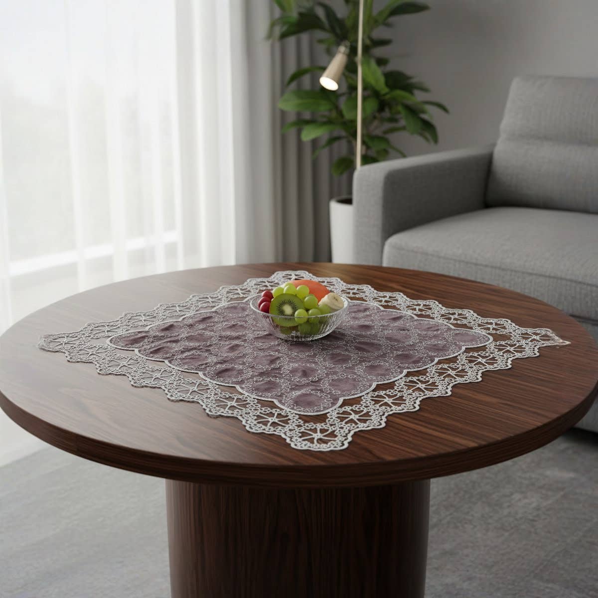 Velvet Square Tablecloth, 95x95 cm, Approximately 310 gm - Dark Grey