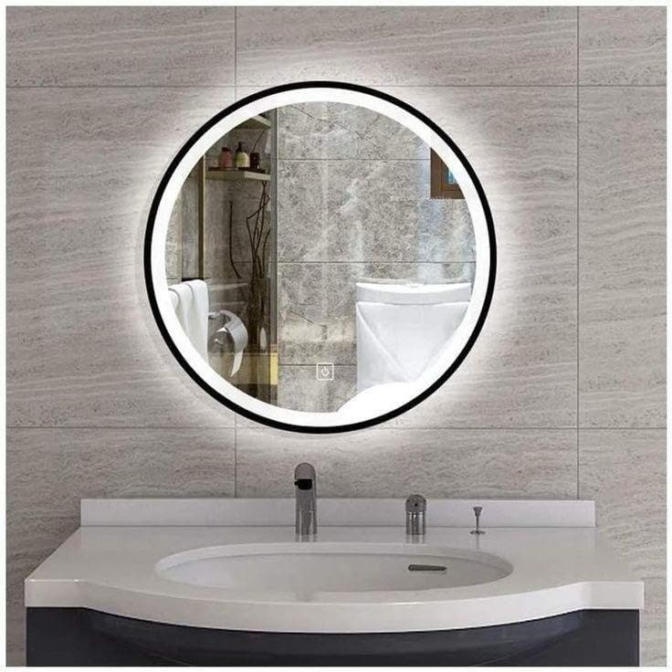 Lion Hose Modern Illuminated Touch Sensor Wall Mirror, 70x70x3 Cm - Black Frame