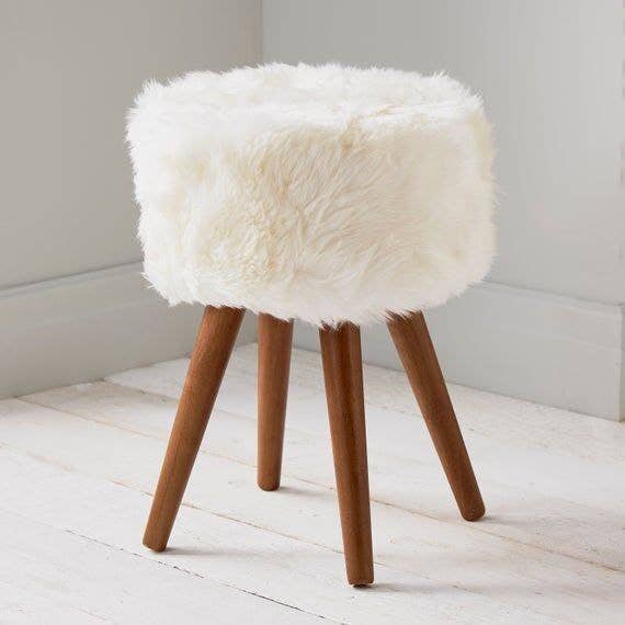 Beech Puff Chair, Velvet Lined, 50×30 cm - White