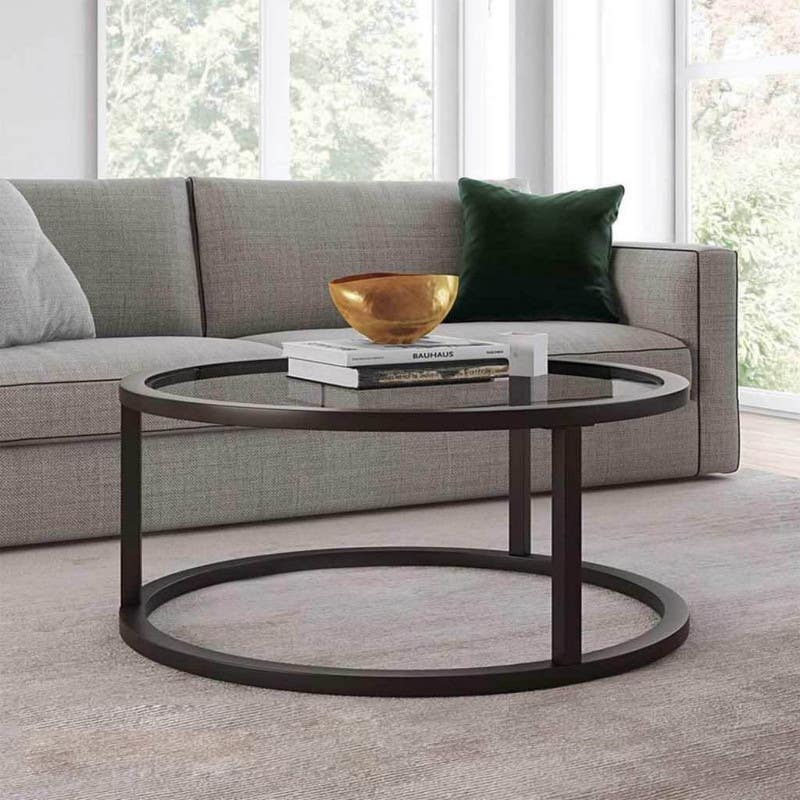 Steel Modern Center Table, Glass Surface, 40x60 cm - Black
