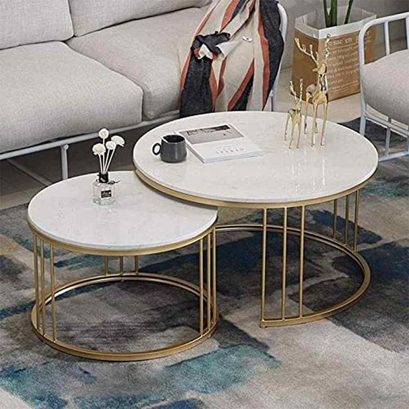 Metal Center Table Set, 50×66×66 Cm - White Gold