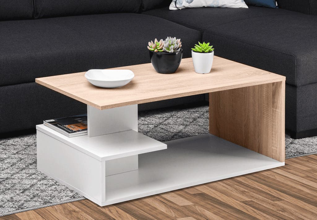 MDF Wood Modern Center Table, 45×45×80 cm - Beige White