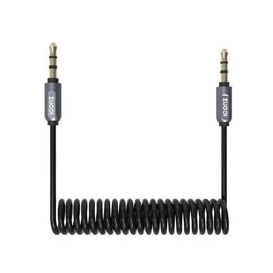Iconz IJCC1KT AUX Coiled Cable, 1 Meter - Black