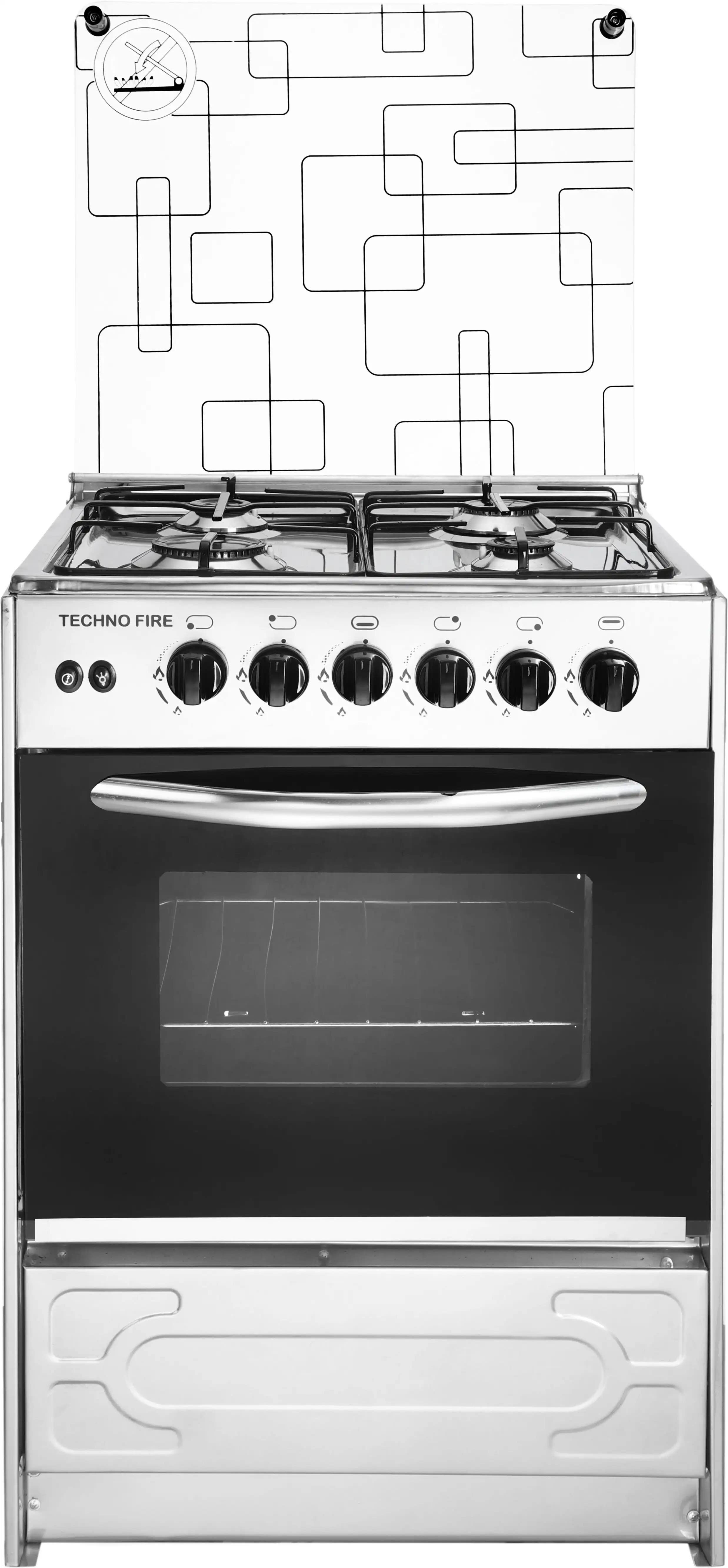 Techno Fire Gas Cooker, 4 Burners, 55 x 55 cm - Silver