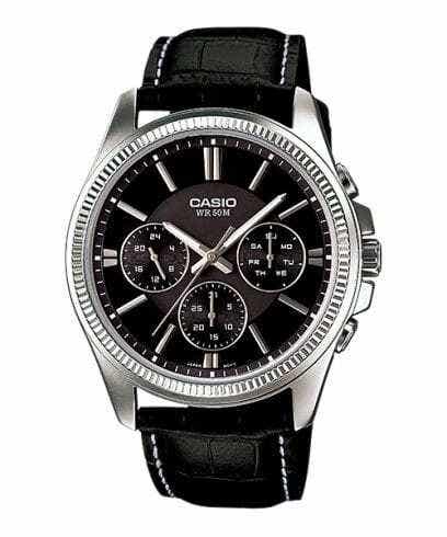 Casio MTP-1375L-1AVDF Analog Genuine Leather Band, Casual Watch for Men - Black