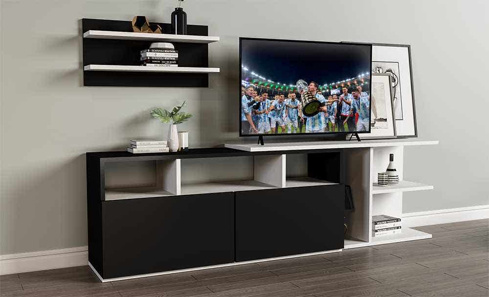 Wooden Tv Table, 180X50X30 Cm - Black White