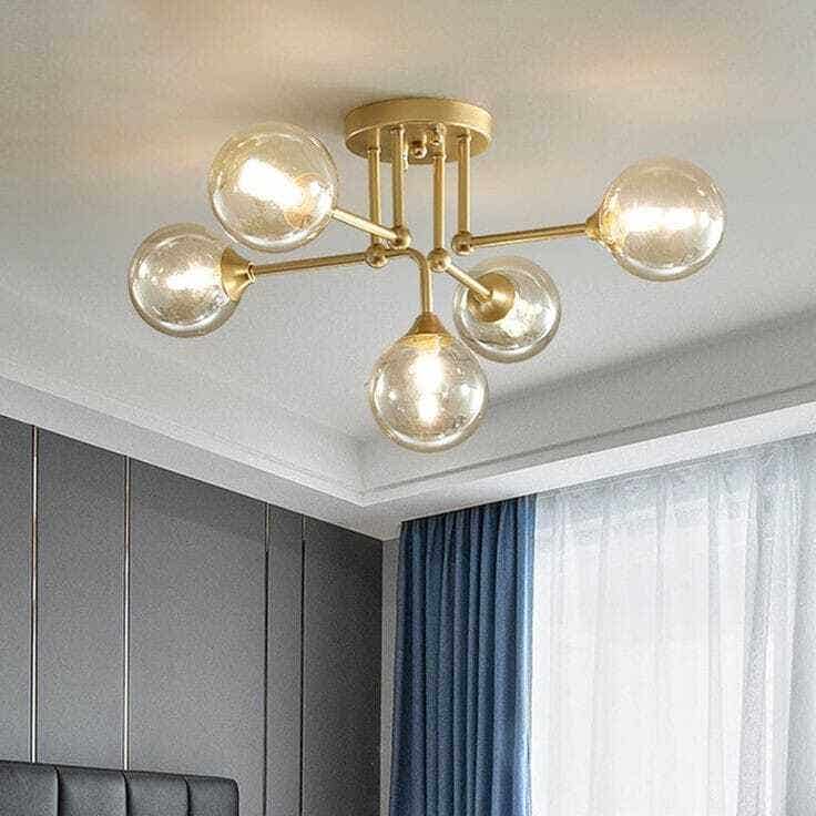 Ceiling Chandelier, 50×50 cm, 5 Lamps - Gold