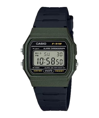 Casio F-91WM-3ADF Digital Casual Watch for Men, Resin Band - Dark Olive