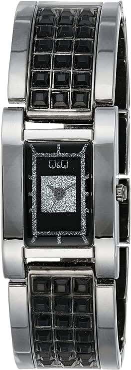 Q&Q F203J402Y Rectangle Analog Casual Watch For women, M /26 - 39 mm - Black Silver