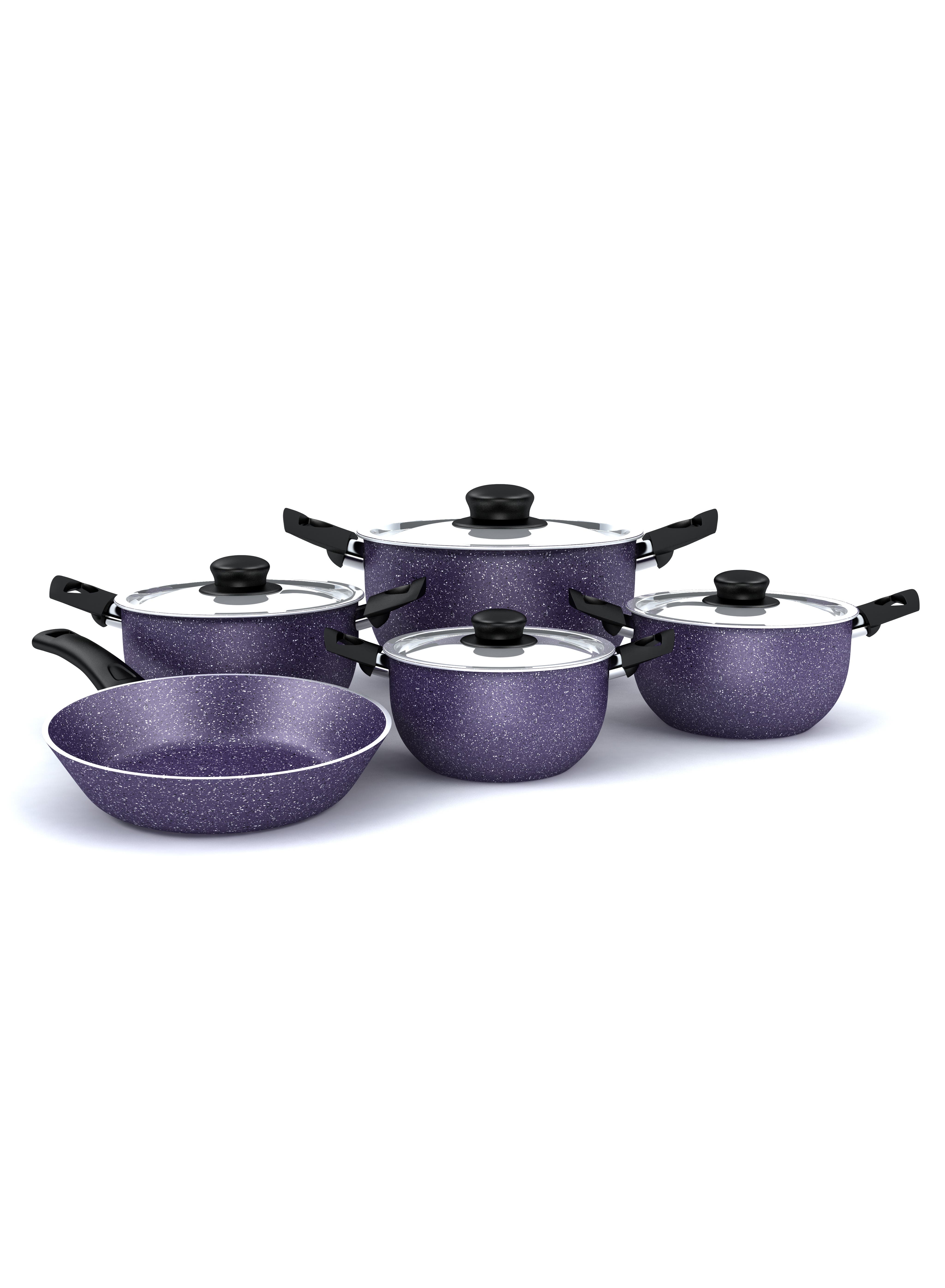 Lazord Granite Plus Cookware Set , 9 Pieces - Purple