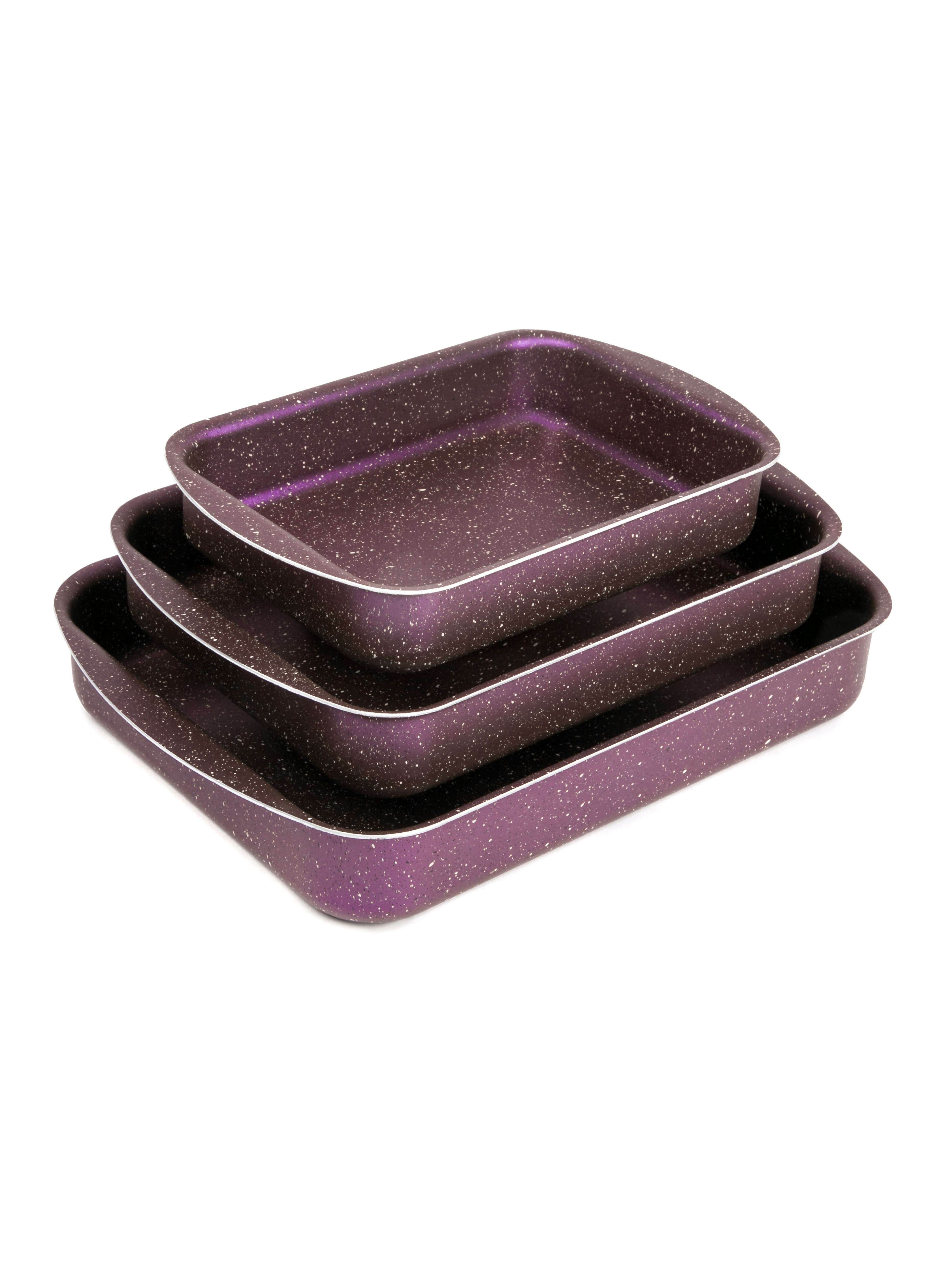 Lazord Granite Plus Rectangular Oven Tray Set ,3 Pieces - Purple