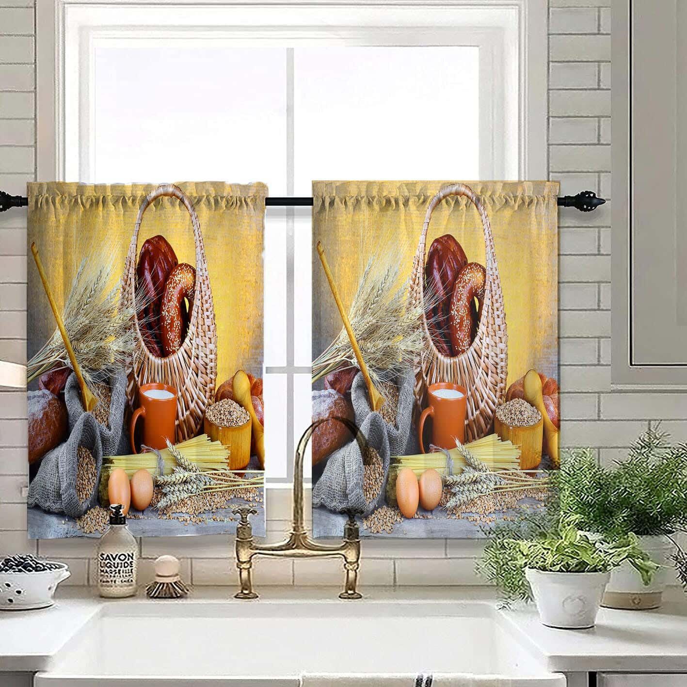 Velvet Kitchen Window Curtain, 2 Pieces, 145×100 Cm - Multicolor