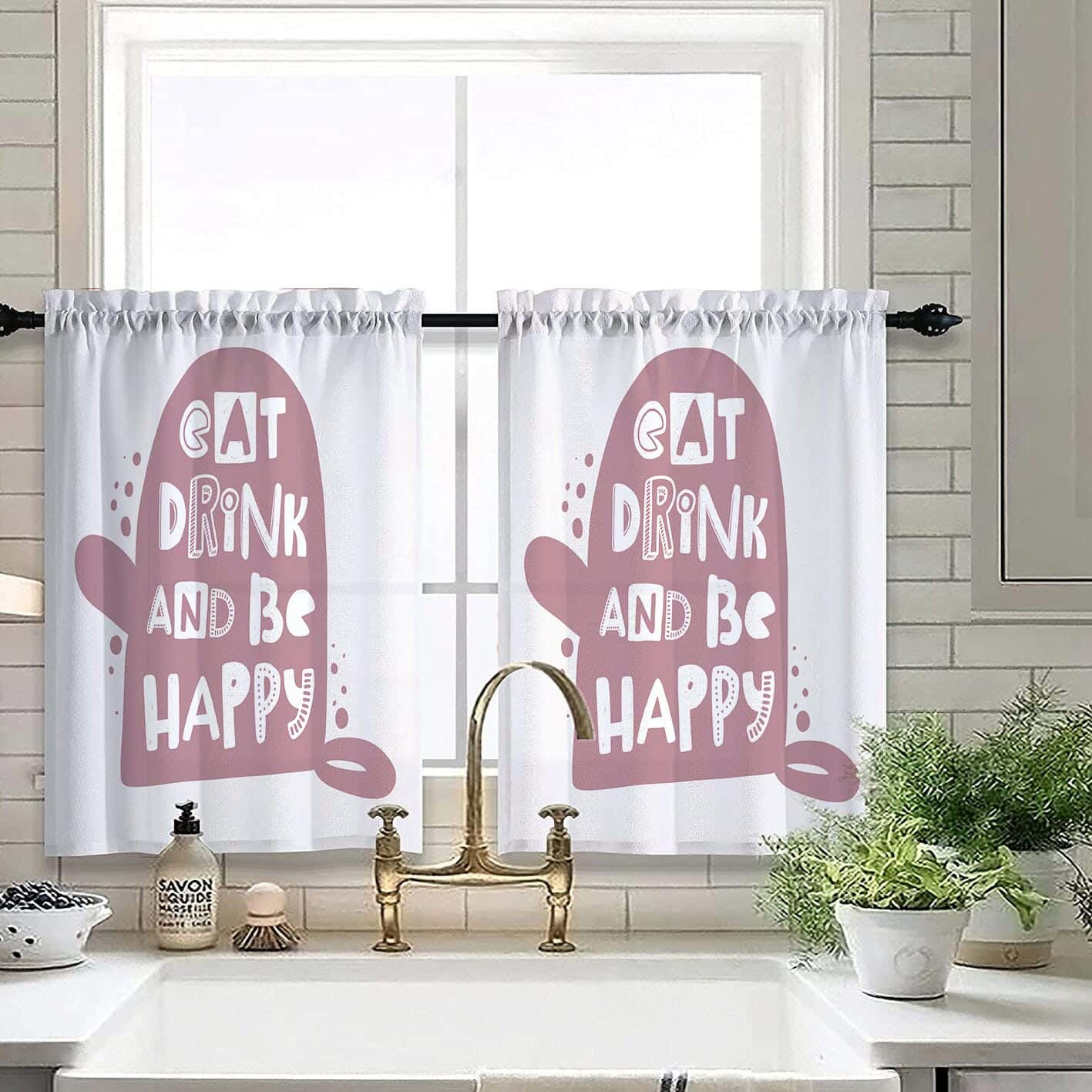 Velvet Kitchen Window Curtain, 2 Pieces, 145×100 Cm - Multicolor