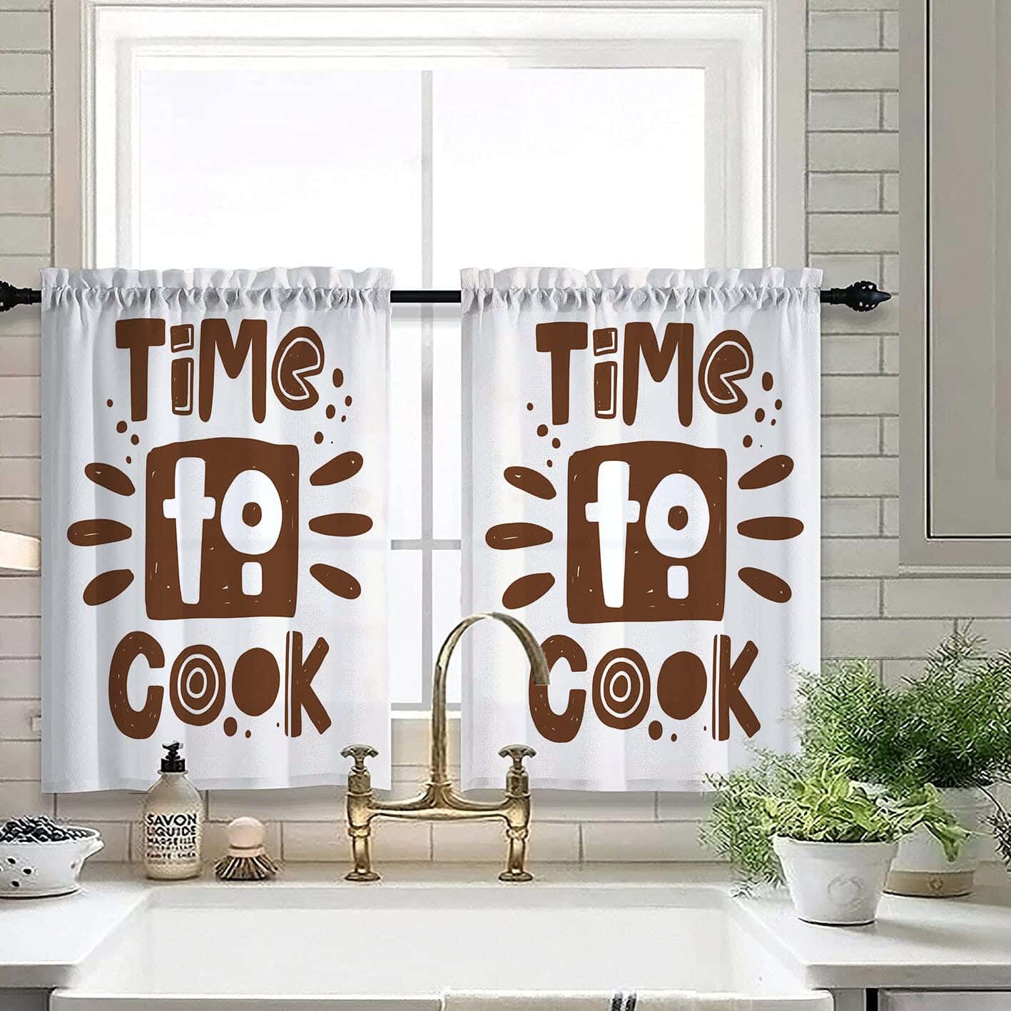 Velvet Kitchen Window Curtain, 2 Pieces, 145×100 Cm - Multicolor